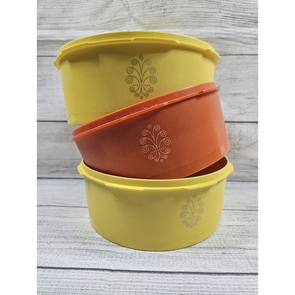 Vintage Tupperware Servalier Canisters 1204-1 1204-2 1204-7 NO LID Orange Yellow